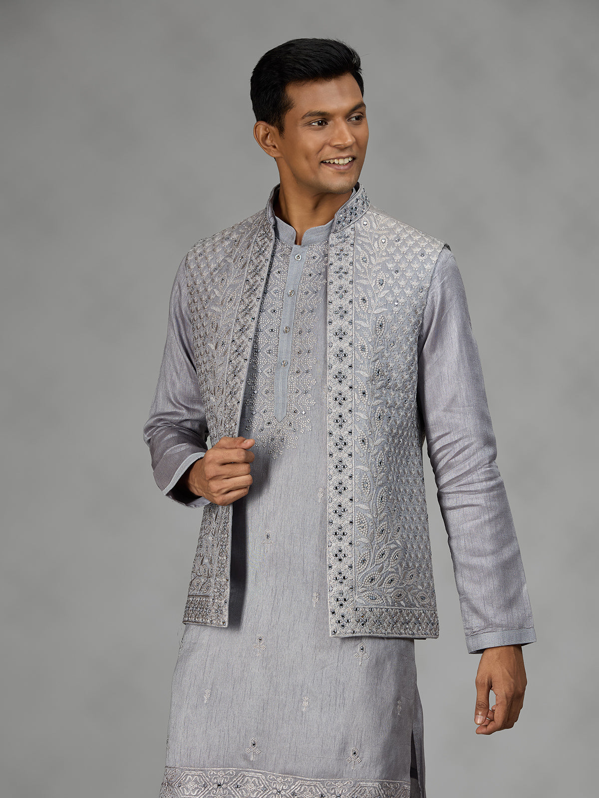 Grey paisley mens waistcoat set