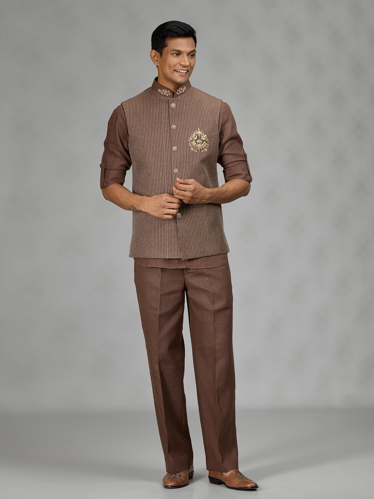 Brown regal crest mens waistcoat set