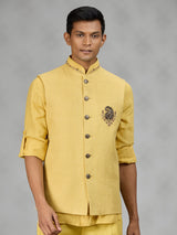 Yellow royal medallion mens waistcoat set