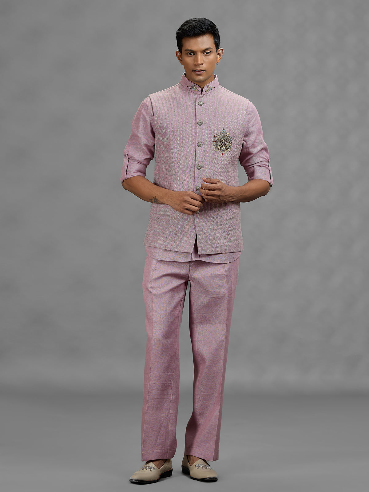 Purple royal medallion mens waistcoat set