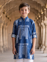 Blue patchwork printed boys kurta suit