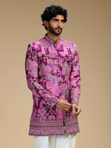 Purple art silk mens indo western with print
