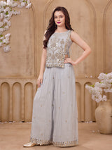 Light grey designer girls palazzo suit