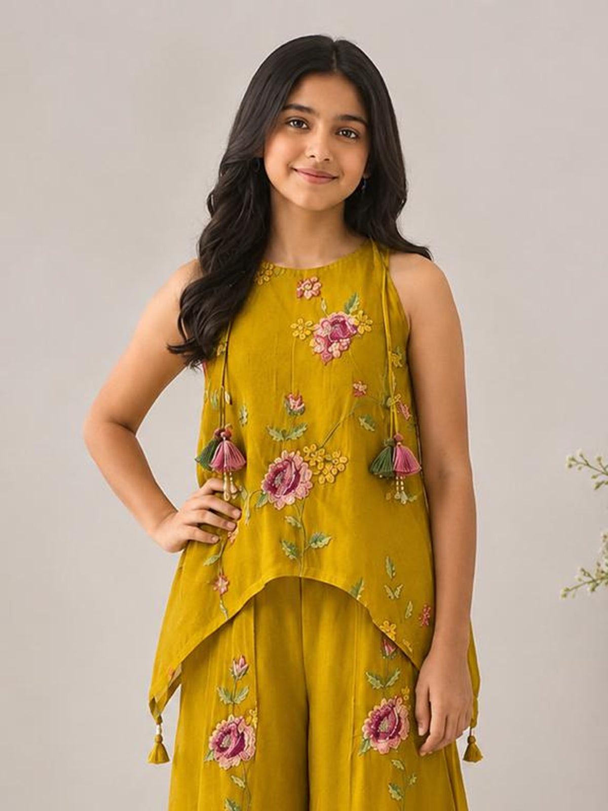 Yellow floral girls palazzo suit