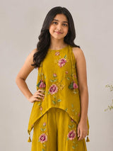 Yellow floral girls palazzo suit