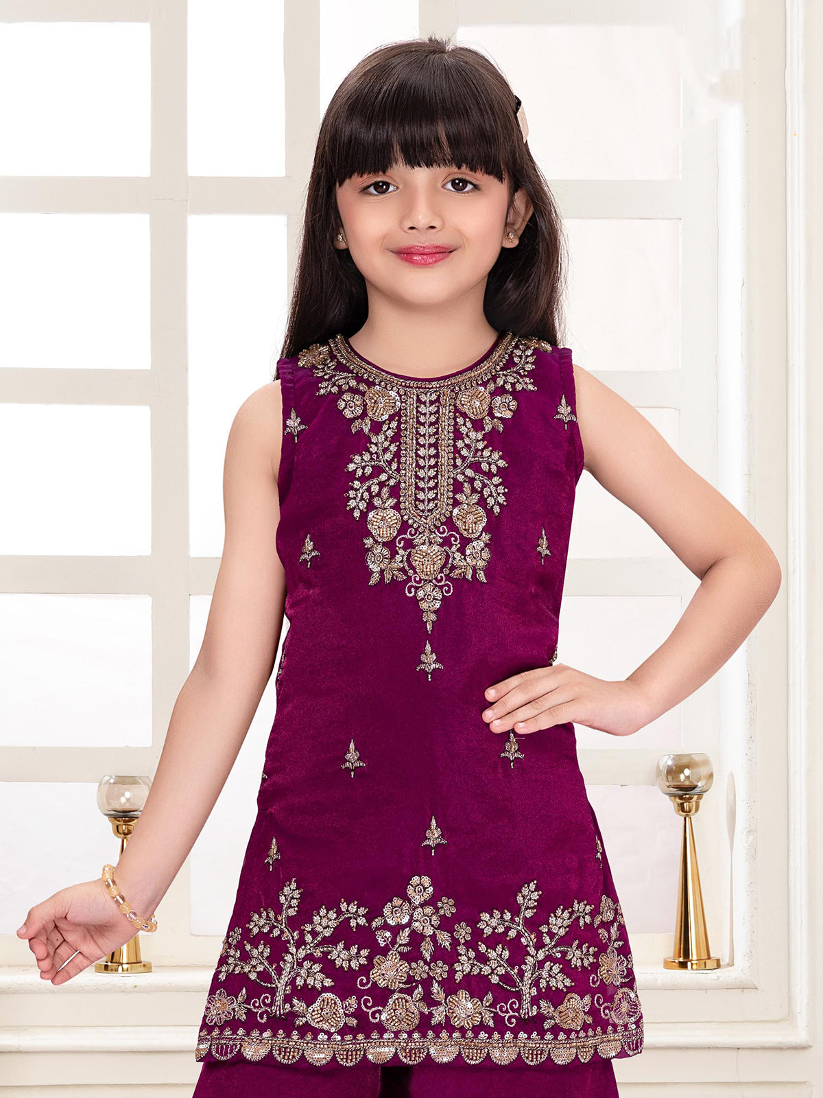Wine festive girls palazzo suit