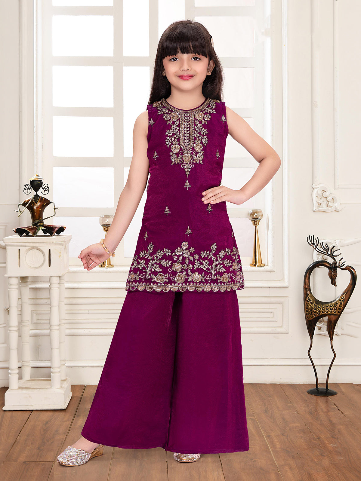 Wine festive girls palazzo suit