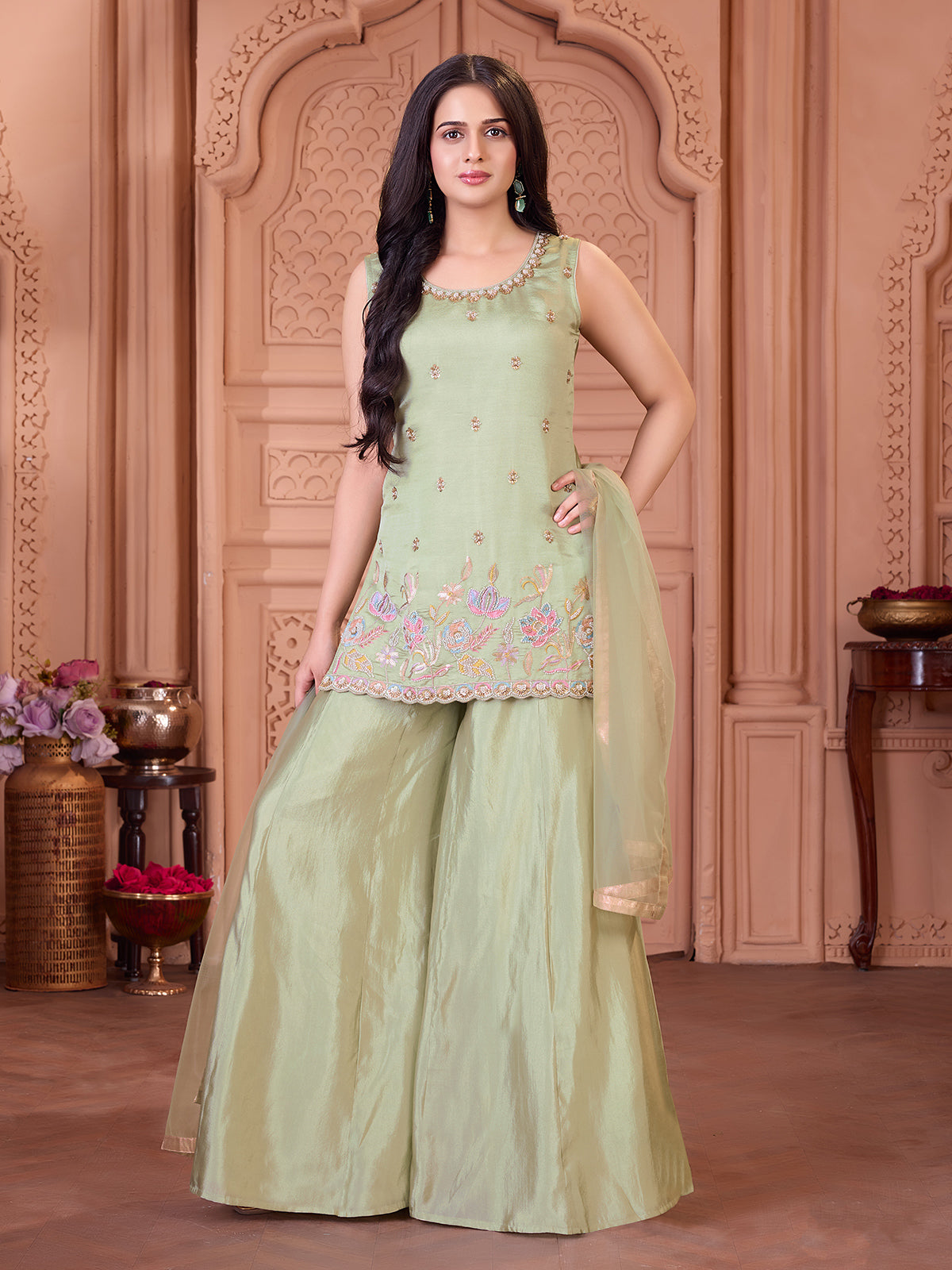 Pista green girls sharara suit
