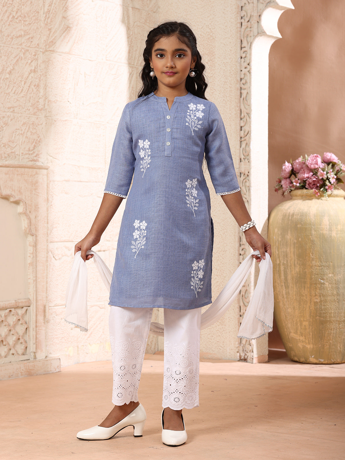 Blue floral girls pant suit