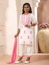 White chikankari girls pant suit