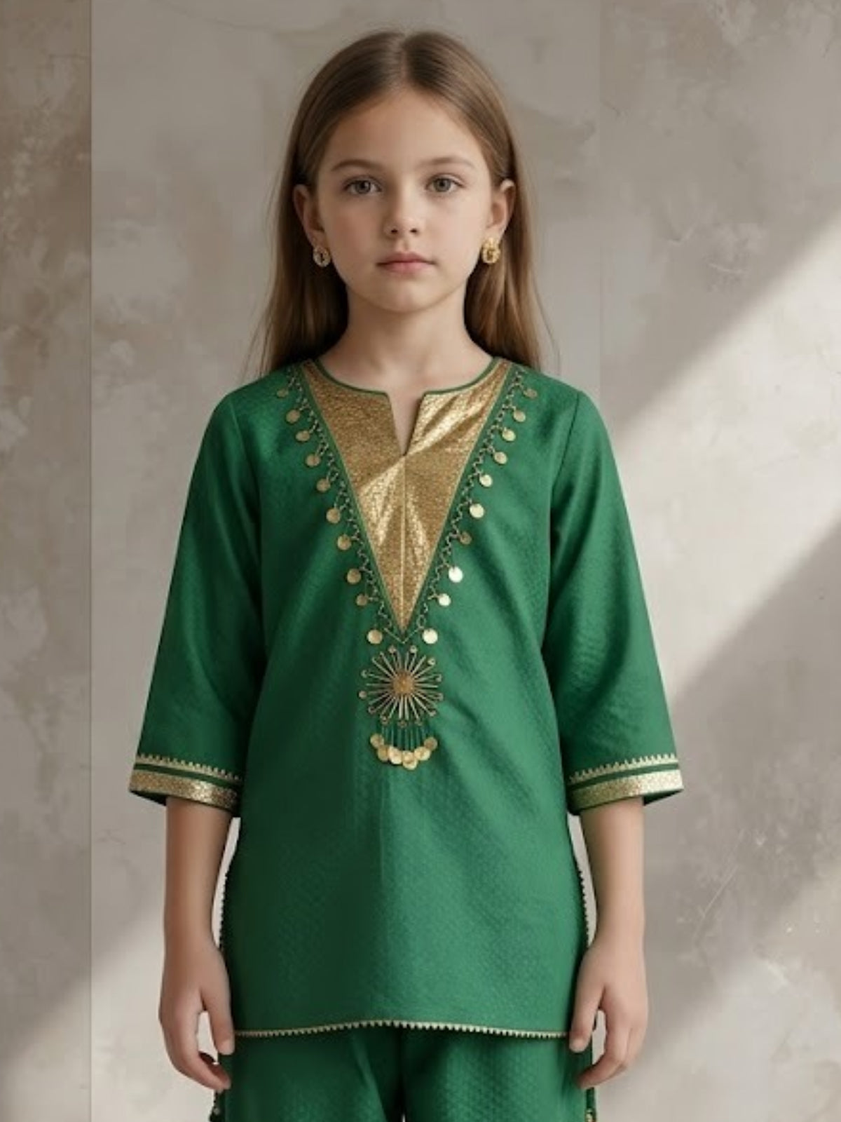 Green festive girls ballon pant suit