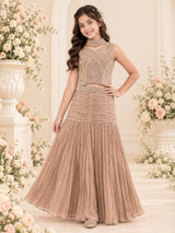 Beige pleated girls lehenga choli