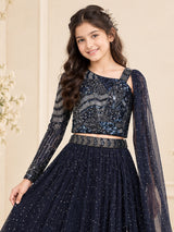 Blue one shoulder girls lehenga choli