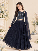 Blue one shoulder girls lehenga choli