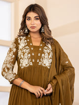 Mehendi olive floral  anarkali women kurti set