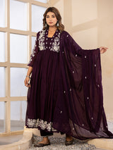 Deep purple floral  anarkali women kurti set
