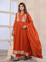 Orange floral  anarkali women kurti set
