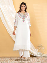Off white kashmiri floral women kurti set