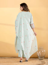 Mint blue floral straight cut women kurti set