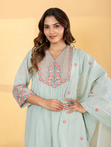 Mint blue floral straight cut women kurti set