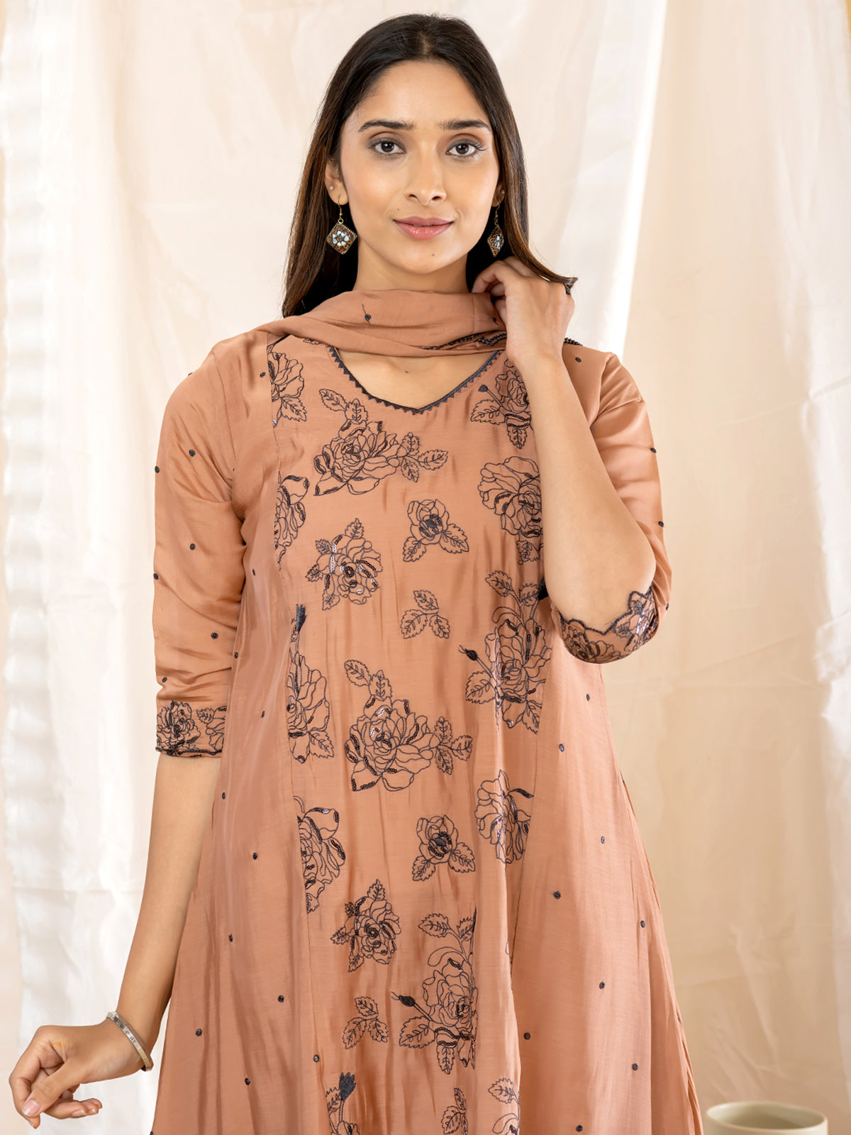 Light brown botanical women kurti set