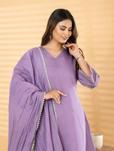 Lavender pom lace women kurti set