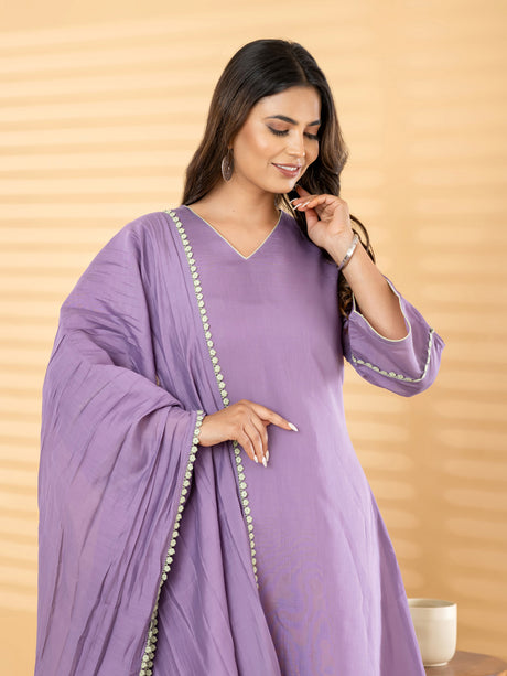 Lavender pom lace women kurti set