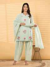 Mint green floral salwar women kurti set