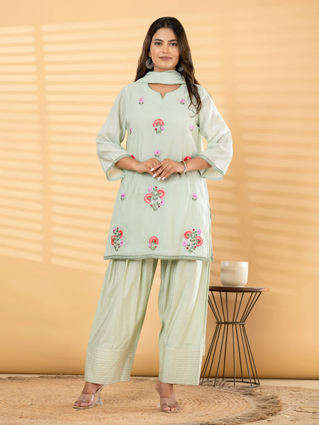Mint green floral salwar women kurti set