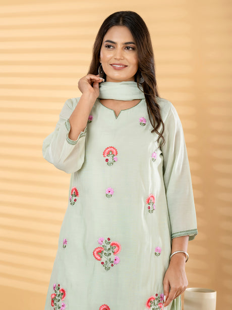 Mint green floral salwar women kurti set