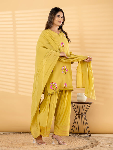 Yellow floral salwar women kurti set