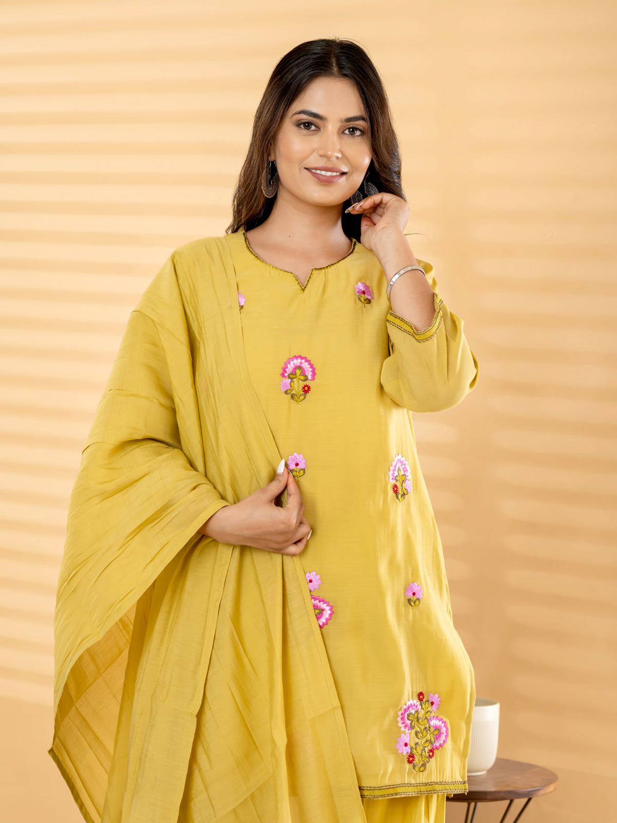 Yellow floral salwar women kurti set