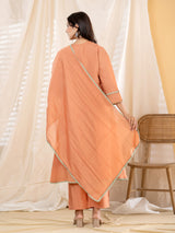 Peach lace border women kurti set