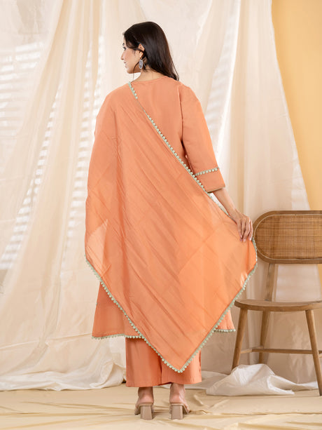 Peach lace border women kurti set