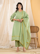 Pista green lace detail women kurti set