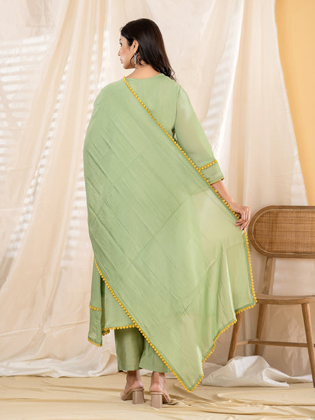 Pista green lace detail women kurti set