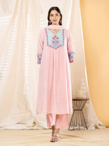 Pink floral yoke  anarkali women kurti set