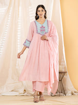 Pink floral yoke  anarkali women kurti set