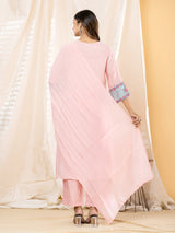 Pink floral yoke  anarkali women kurti set