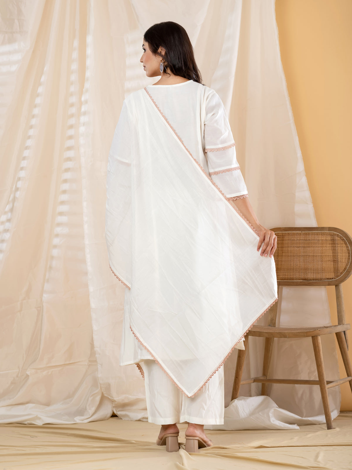 White lace panel  anarkali women kurti set