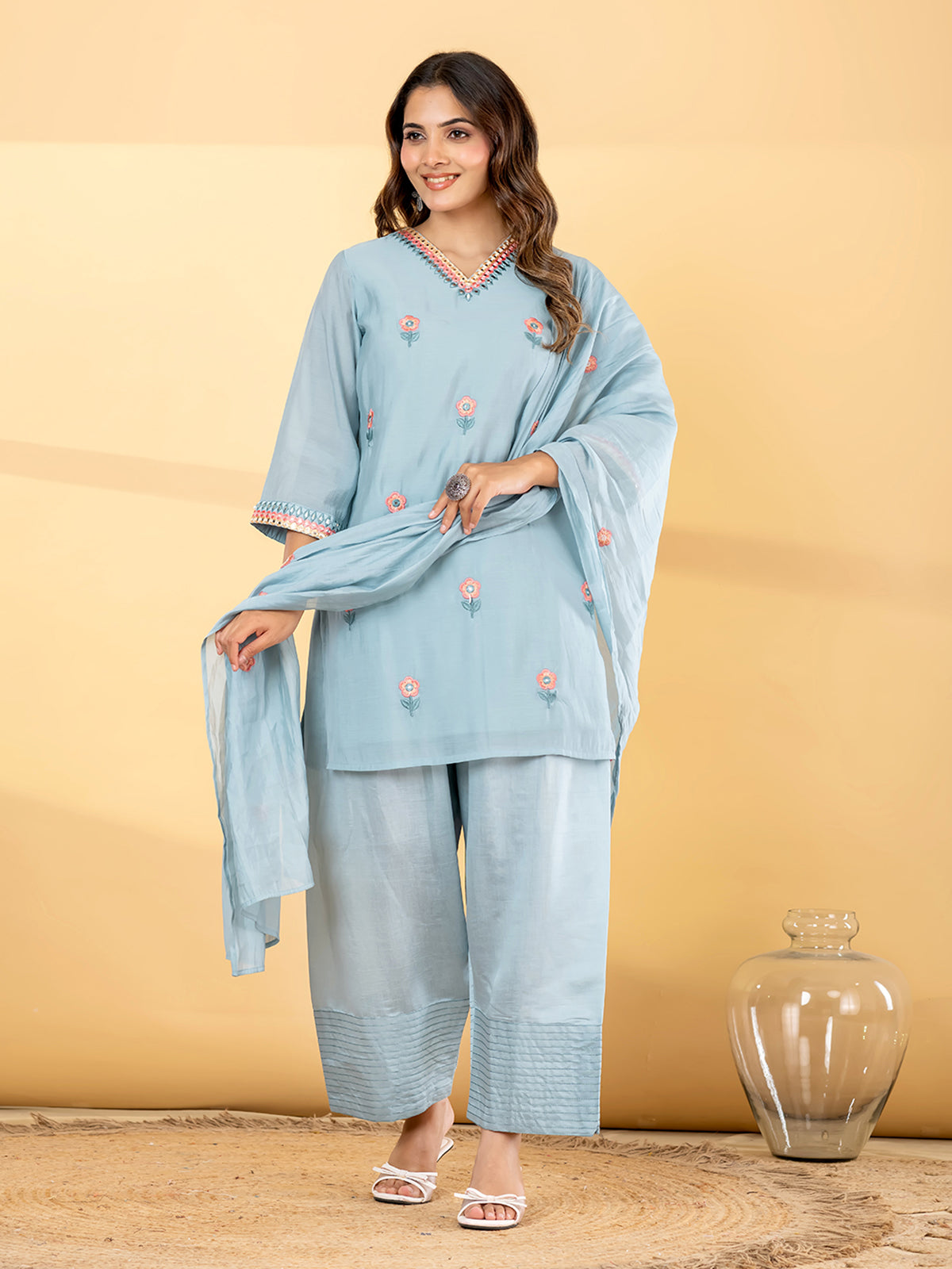 Mint blue chevron salwar women kurti set