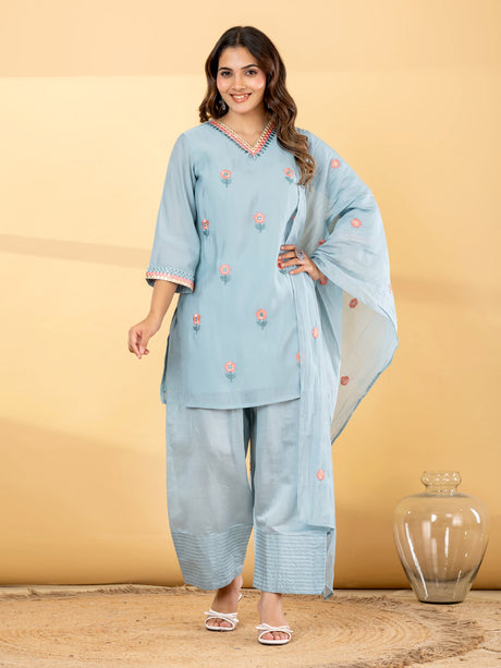 Mint blue chevron salwar women kurti set