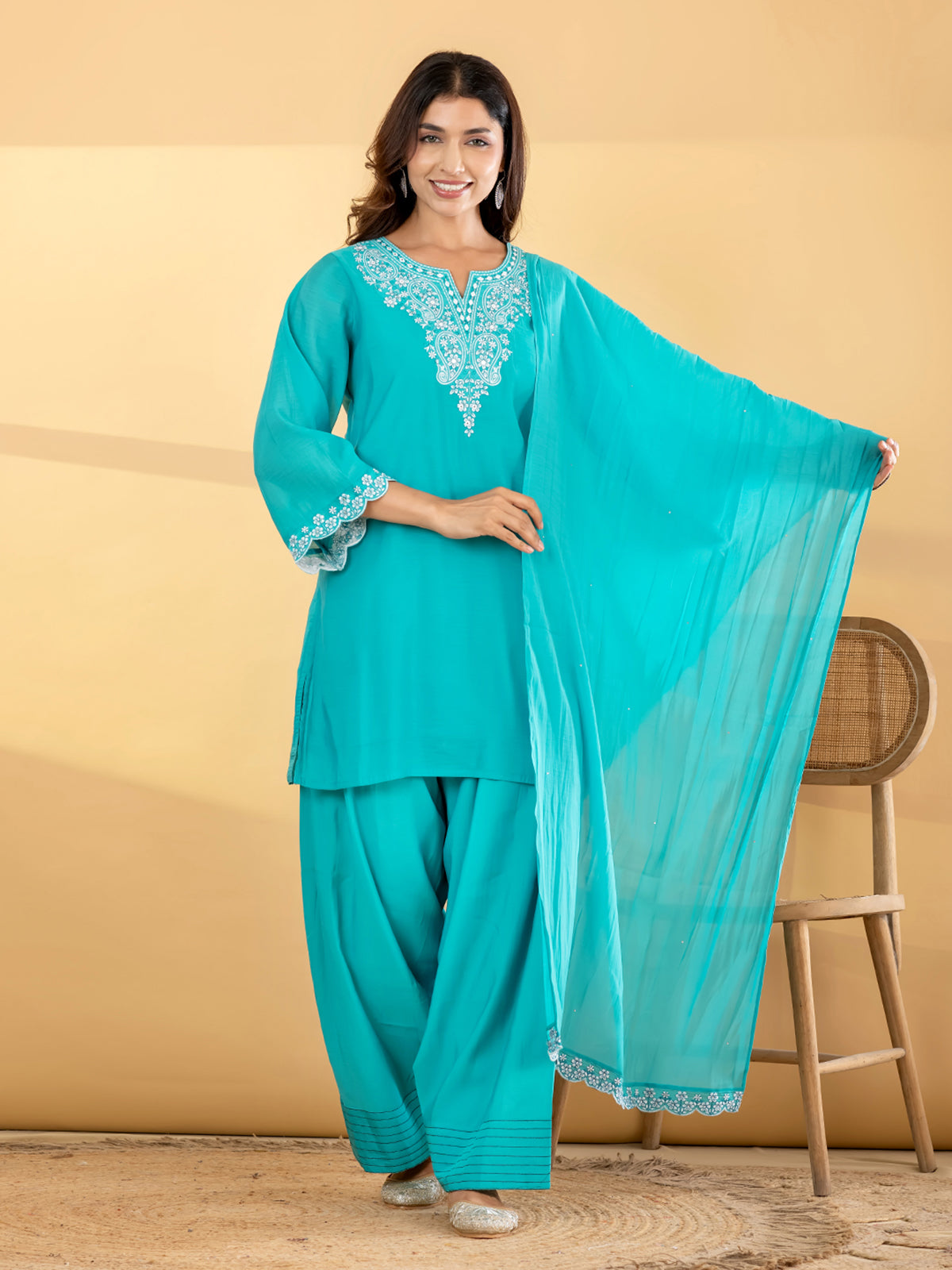 Blue floral salwar women kurti set