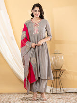 Grey zari  anarkali women kurti set