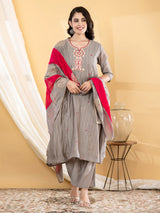 Grey zari  anarkali women kurti set