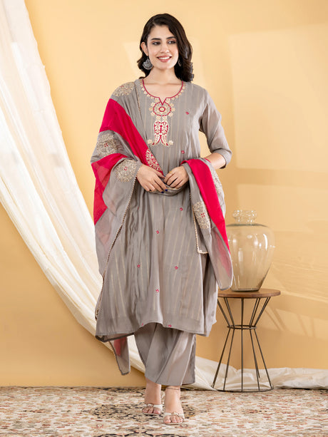 Grey zari  anarkali women kurti set