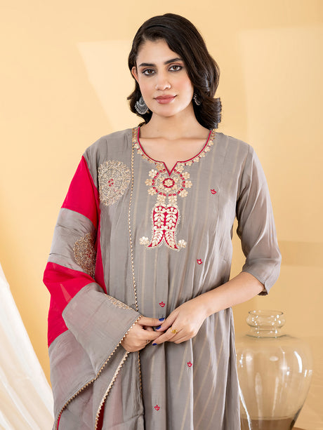 Grey zari  anarkali women kurti set