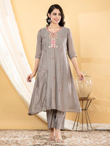 Grey zari  anarkali women kurti set