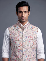 Beige botanical mens waistcoat