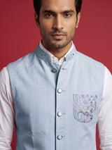 Light sky blue artistic mens waistcoat